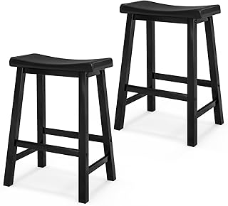 COSTWAY Bar Stools Set of 2, Saddle Seat Stool with Solid Wood Legs and Footrests, Counter Height Backless Dining Chairs for Kitchen Counter Island Pub Breakfast, 160kg Weight Capacity (Black)