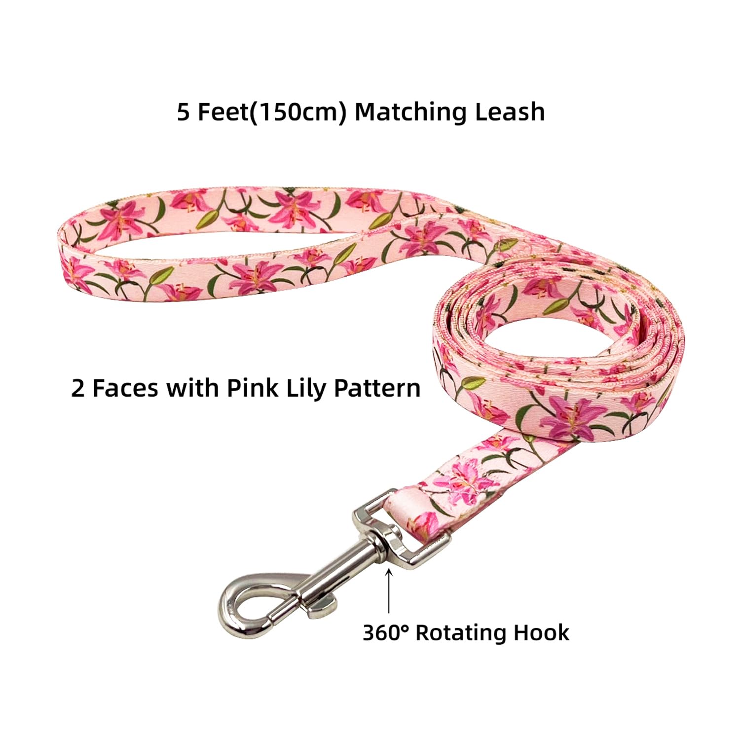 Olahibi Dog Collar Leash Set, Floral Pattern, Polyester Material, Adjustable Collar and 150CM Matching Leash - Image 3