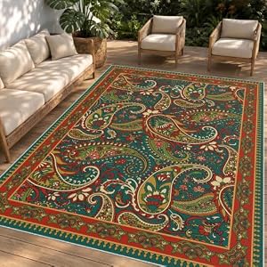 Arenarug Paisley Waterproof Outdoor Rug 5×8, UV Resistant, Terracotta