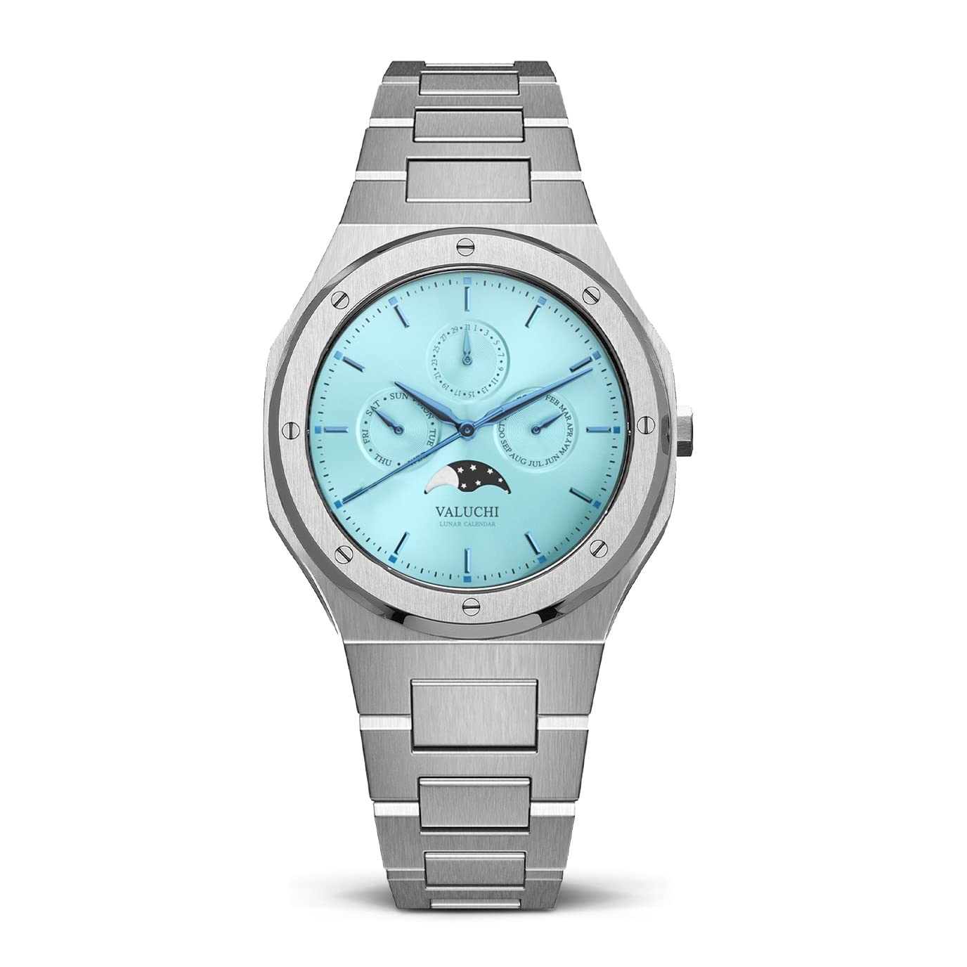 Valuchi Luxury Fashion Men's Lunar Calendar Mechanical Automatic Self-Wind Day & Night Indicator Sap