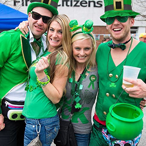 St. Patrick's Day Accessories Decoration,Green Leprechaun Top Hat with Clover Long Necklace Irish Badge Pin and 3 Clover Bracelet for St.Patrick's Day Parade and Celebration Woman Man Party Favors - Image 4