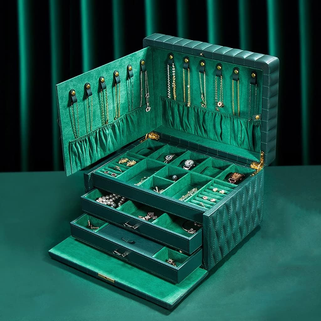 Leather Jewelry Box Storage Organizer Case Ring Multi Layer Large Capacity Gift (Color : Gray, Size : 34X25X20.7CM) (Blue 34X25X20.7CM) (Gray 34X25X20.7CM)