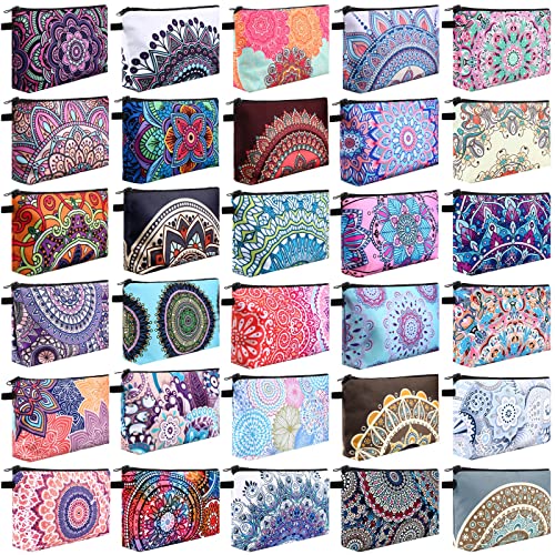 Kajaia 30 Pcs Makeup Bags Bulk Cosmetic Bag Graduation Gifts Mandala Flower Pouches Portable Zipper Makeup Pouch Waterproof Travel Toiletry Bag for Women Teacher Birthday Thanksgiving Christmas Gifts