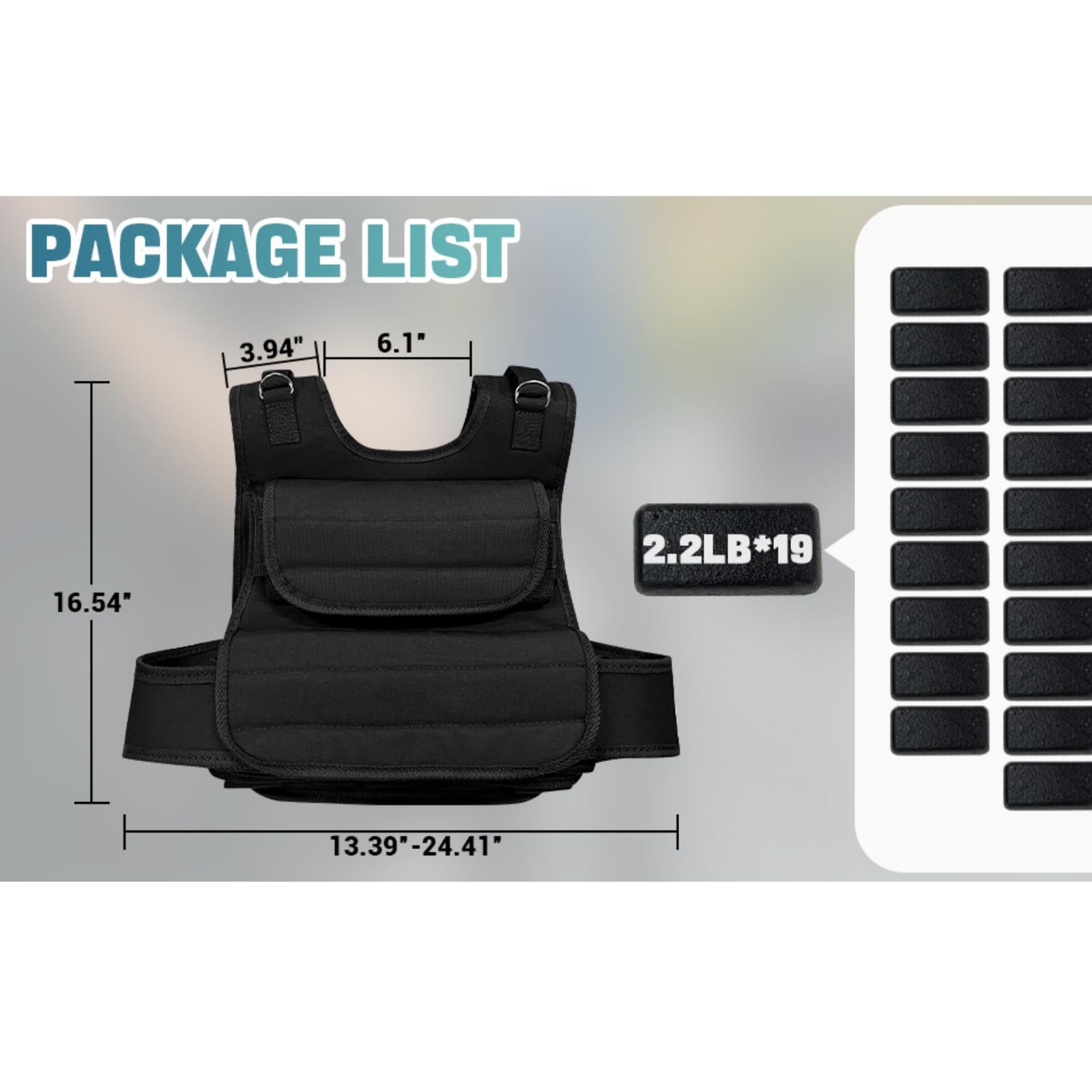 Adjustable Weighted Vest for Men, 44 LB Weight Vest Adjustable Wearable Weights for Strength Training,Black