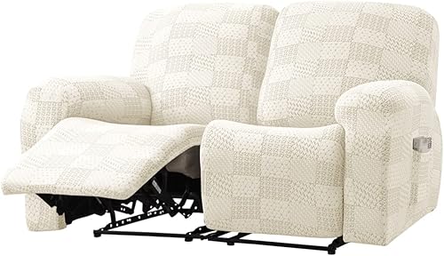 Miniatura 8 de vctops Fundas de sofá reclinable con patrón geométrico a cuadros, funda elástica y suave para sofá, protector de muebles antideslizante con parte