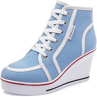 Sponsored Ad - Womens Wedge Sneaker with Side Zipper High Heel Sneakers Casual Canvas Lace Shoes for Girls Ladies