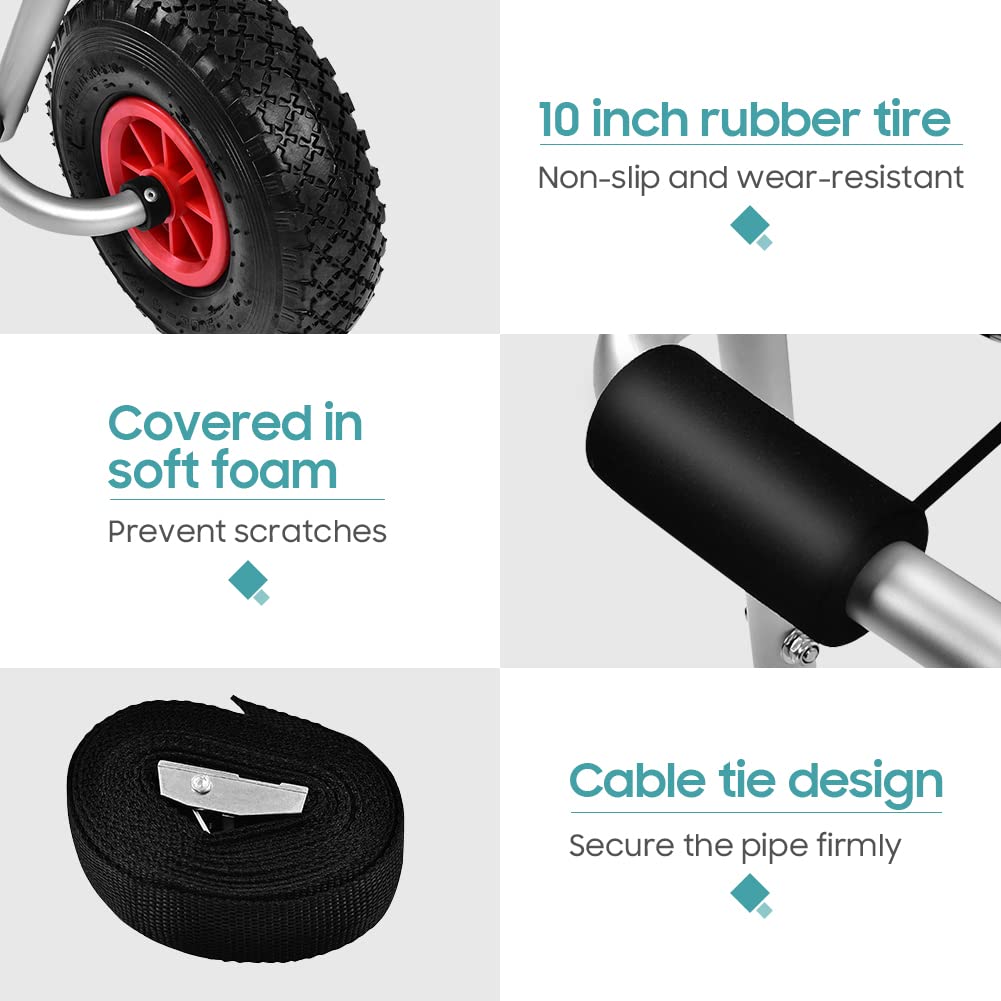 Carrello per Kayak e Canoa Pieghevole in Alluminio con Imbottiture Antiscivolo