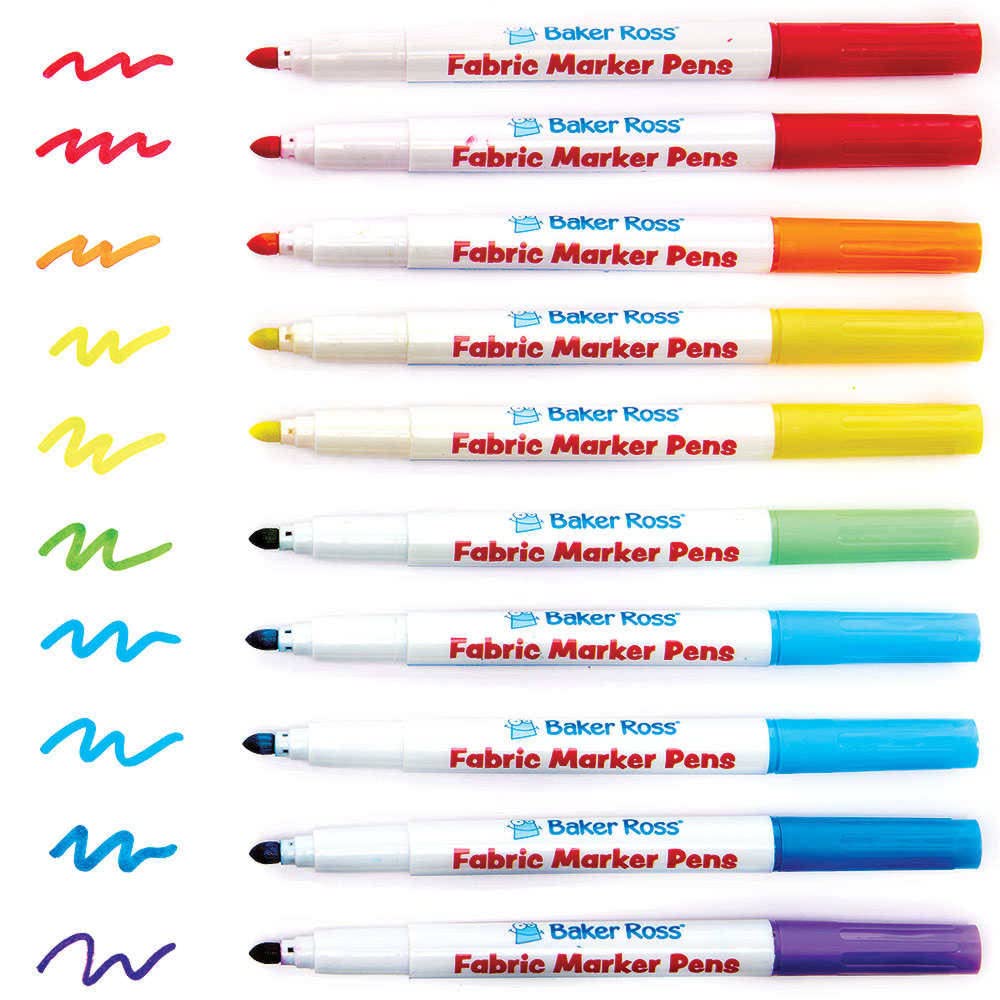 Baker Ross FC753 Rainbow Colours Fabric Marker Pens - Pack of 10, Arts and Crafts for Kids and Drawing for Kids, Textile Craft
