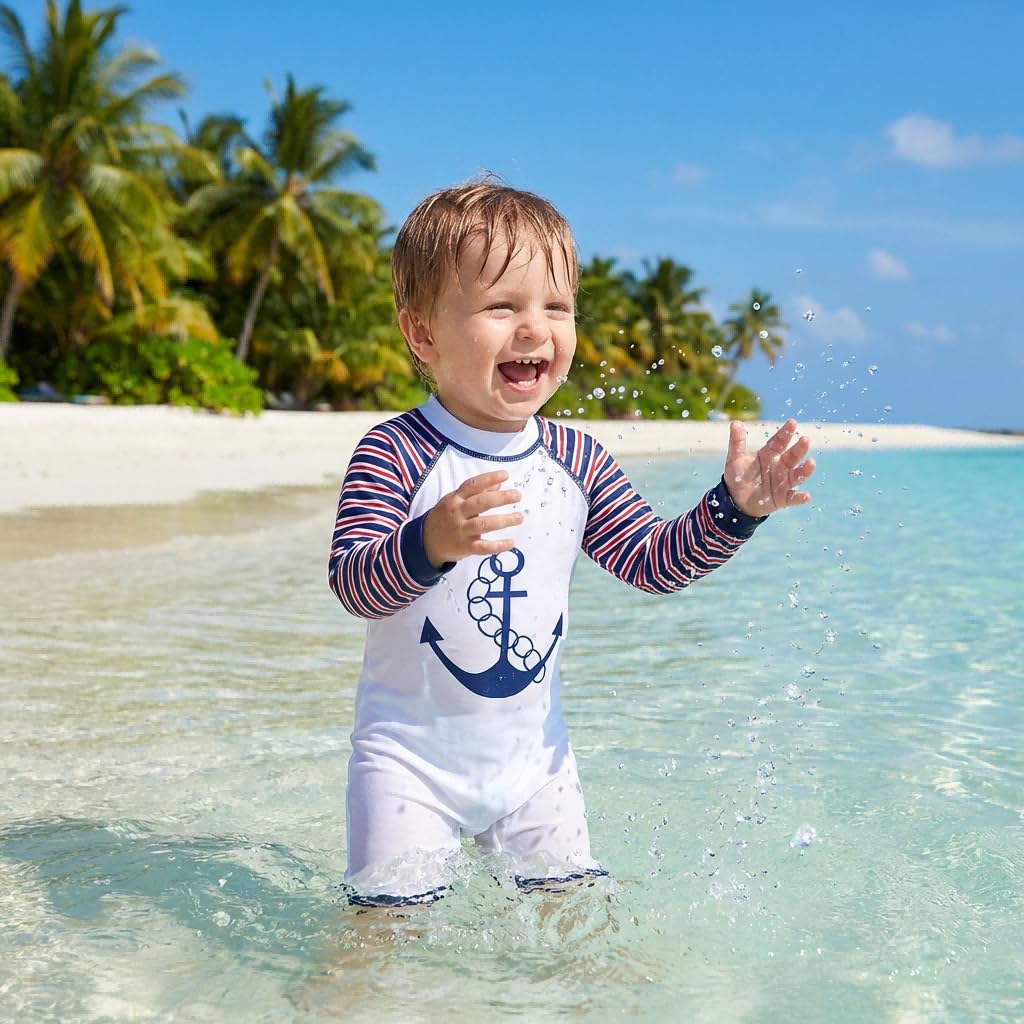 BONVERANO Baby Junge EIN stück 3/4 der ärmellänge UV-Schutz 50+ Badeanzug MIT Einem Reißverschluss…