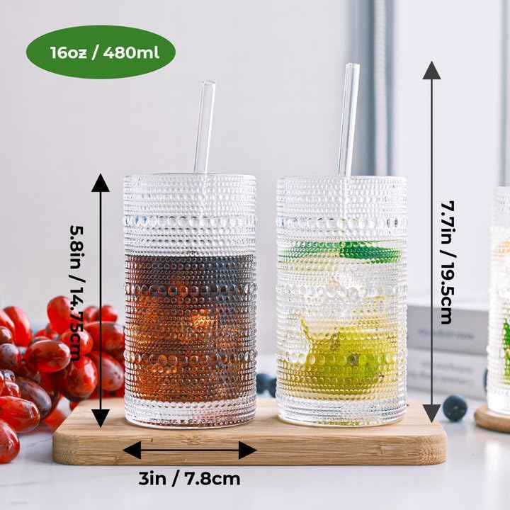 Hobnail Drinking Glasses Vintage Glassware SetVintage Glassware Set (6CLEAR-ADD STRAWS) - Image 2