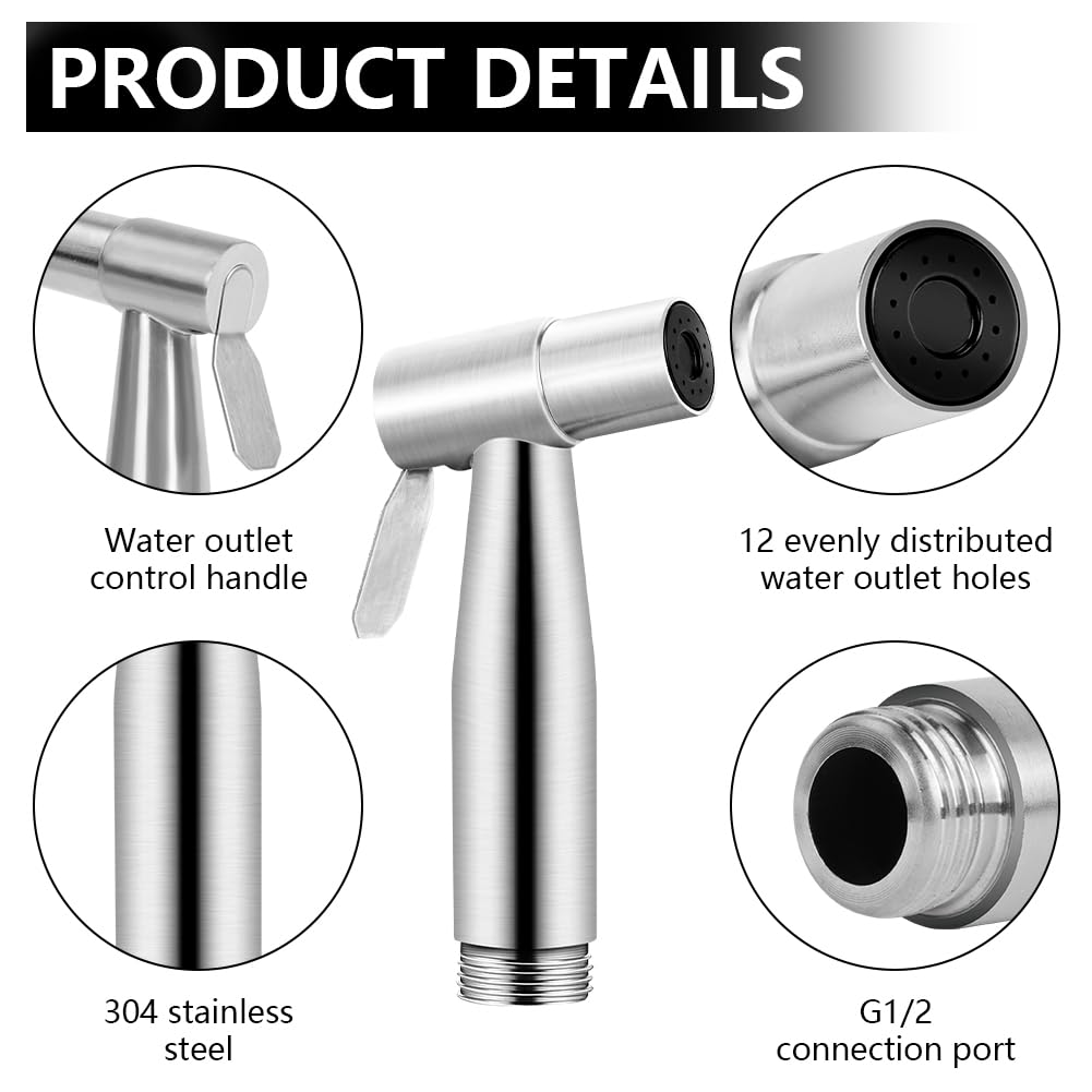 HOTUT Pulverizador para bidé de mano, Grifo para WC de Mano, Ducha Bidet Acero Inoxidable, Ducha Bidet para WC, Adecuado para Limpieza de Inodoros, Limpieza de Mascotas, Higiene Personal
