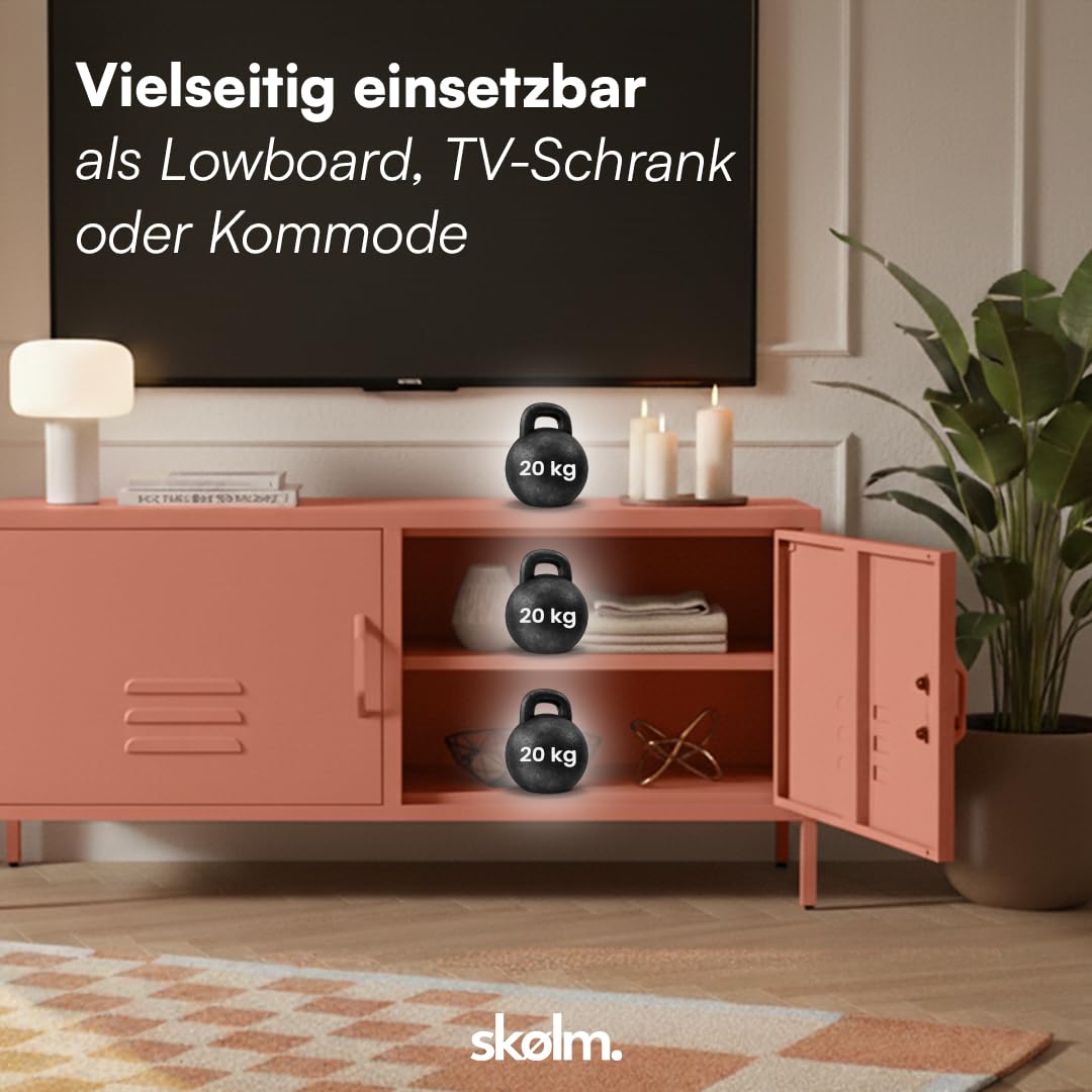 skølm Atria Lowboard aus Metall – TV Schrank in Terrakotta – Fernsehtisch mit 4 verstellbaren Fächern – TV Board 105x38x55 cm (BxTxH) – Sideboard / Fernsehschrank / Wohnzimmerschrank / Metallschrank