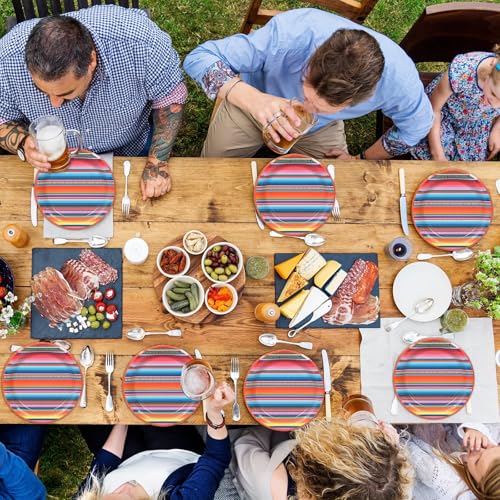 Image of 48PCS Fiesta Party Paper Plates Mexican Serape Fiesta Party Decorations Taco Plates Disposable Day of The Dead Supplies 7 inch Mayo Dessert Platters Mexico Stripes Dia De Los Muertos Decor