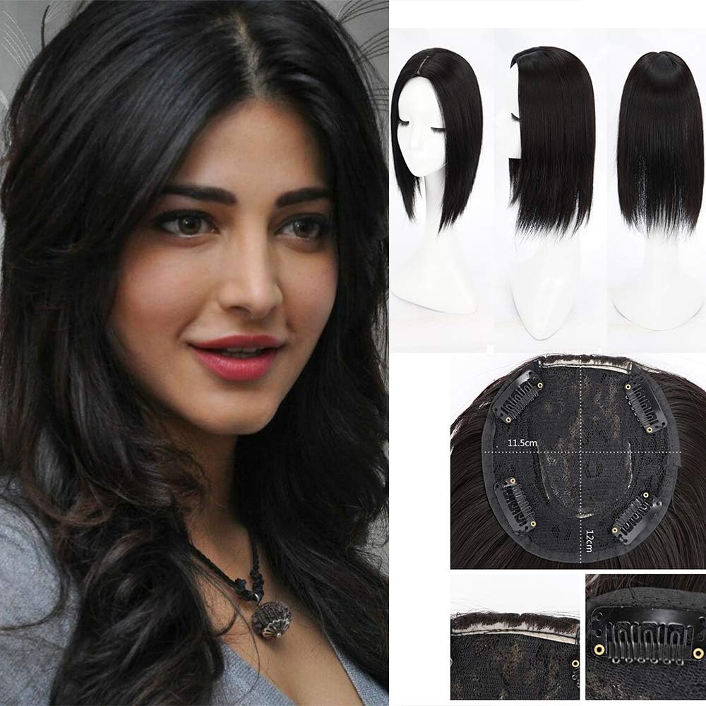 Clip in Hair Pieces Topper Cover Synthetic Hair Middle Part Natural Black Toppers Top Hairpieces for Women with Thinning Hair Gray Hair Hair Loss