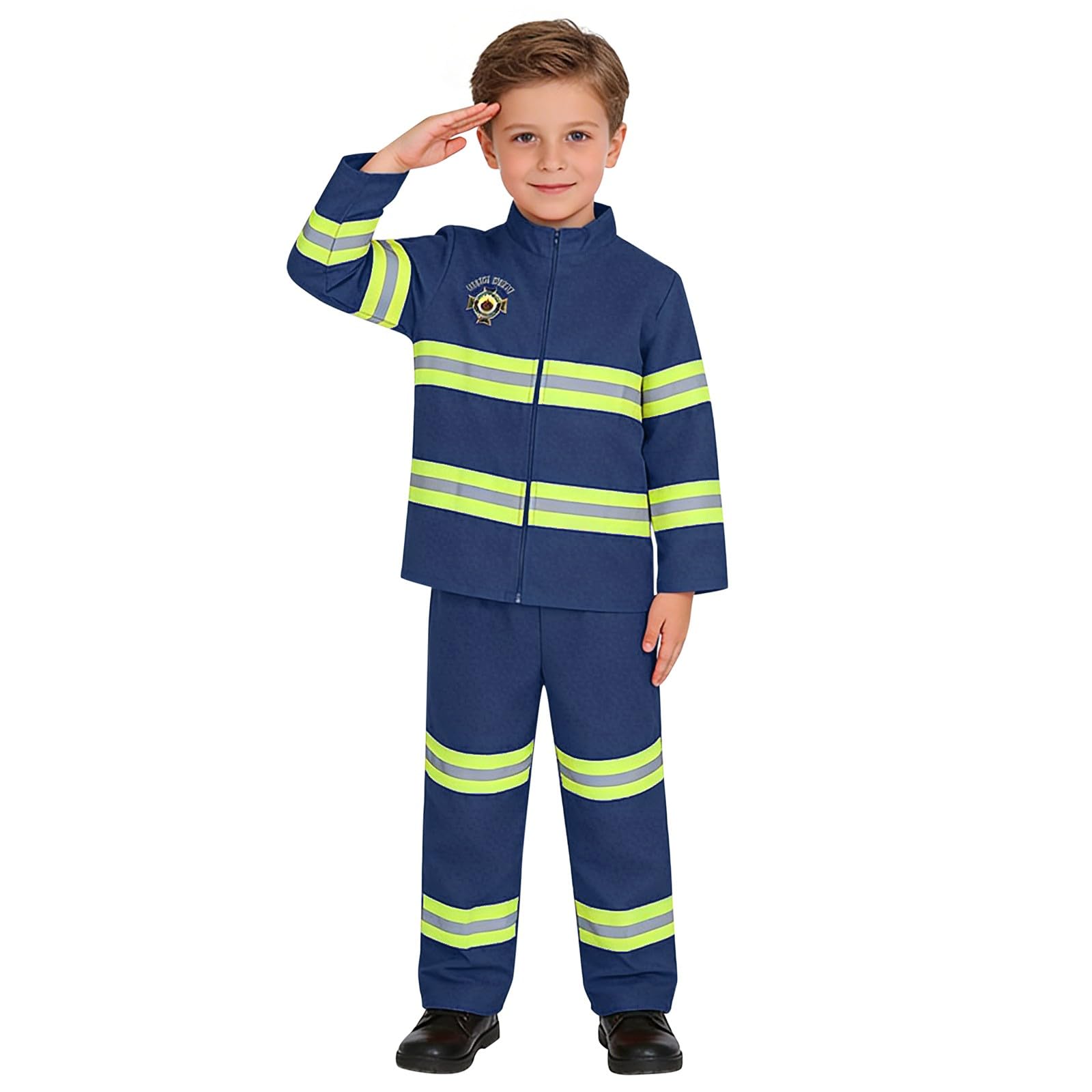 Kids Fireman Costume Kids Firefighter Costume And Accessories, Children Role Play Halloween Costumes Dress Up Pretend Play Toys For Boys And Girls (Navy, 15-16 Years)