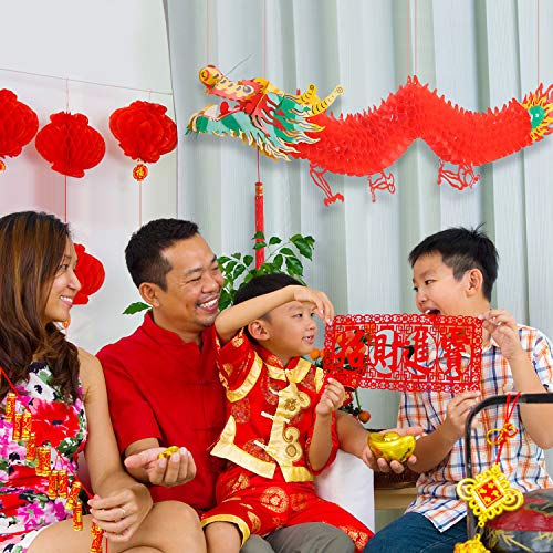 Image of Bememo 6.6 Feet 3D Chinese New Year Dragon Decorations Hanging Paper Dragons Garland Lunar New Year Chinese Spring Festival Lantern Festival Decorations