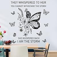 CASADECOR 'I Am The Storm' Inspirational Wall Decals - Motivational Quotes with Butterfly & Flower Vine Stickers, Peel & Stick for Bedroom Office