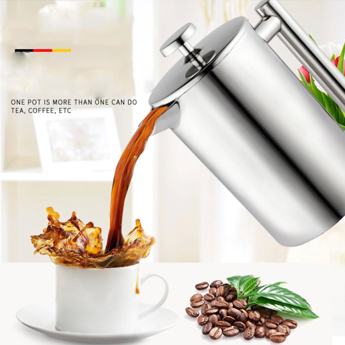 Cafetière à Piston en Acier Inoxydable 304 Double Paroi 350ml Passoire à Thé Multifonction pour Usage Domestique Pratique et Résistante la Chaleur