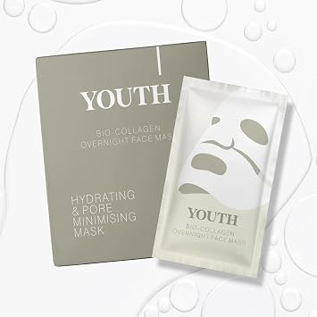 Youth Bio-Collagen Overnight Face Mask - Youth Skin Collagen Mask, Korean Glass Skin Face Masks Skincare, Hydrating Overnight Hydrogel Mask, Pore Minimizing, Elasticity Improvement 34gx16ea