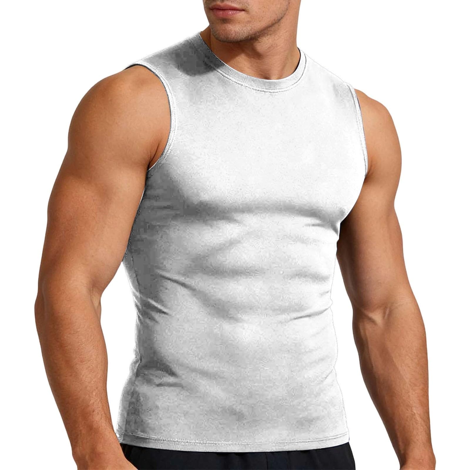 Aopir Men's #G06-White Compression Shirt Slimming Body Shaper Vest Workout Tank Tops Abs Abdo Tummy Control Undershirts