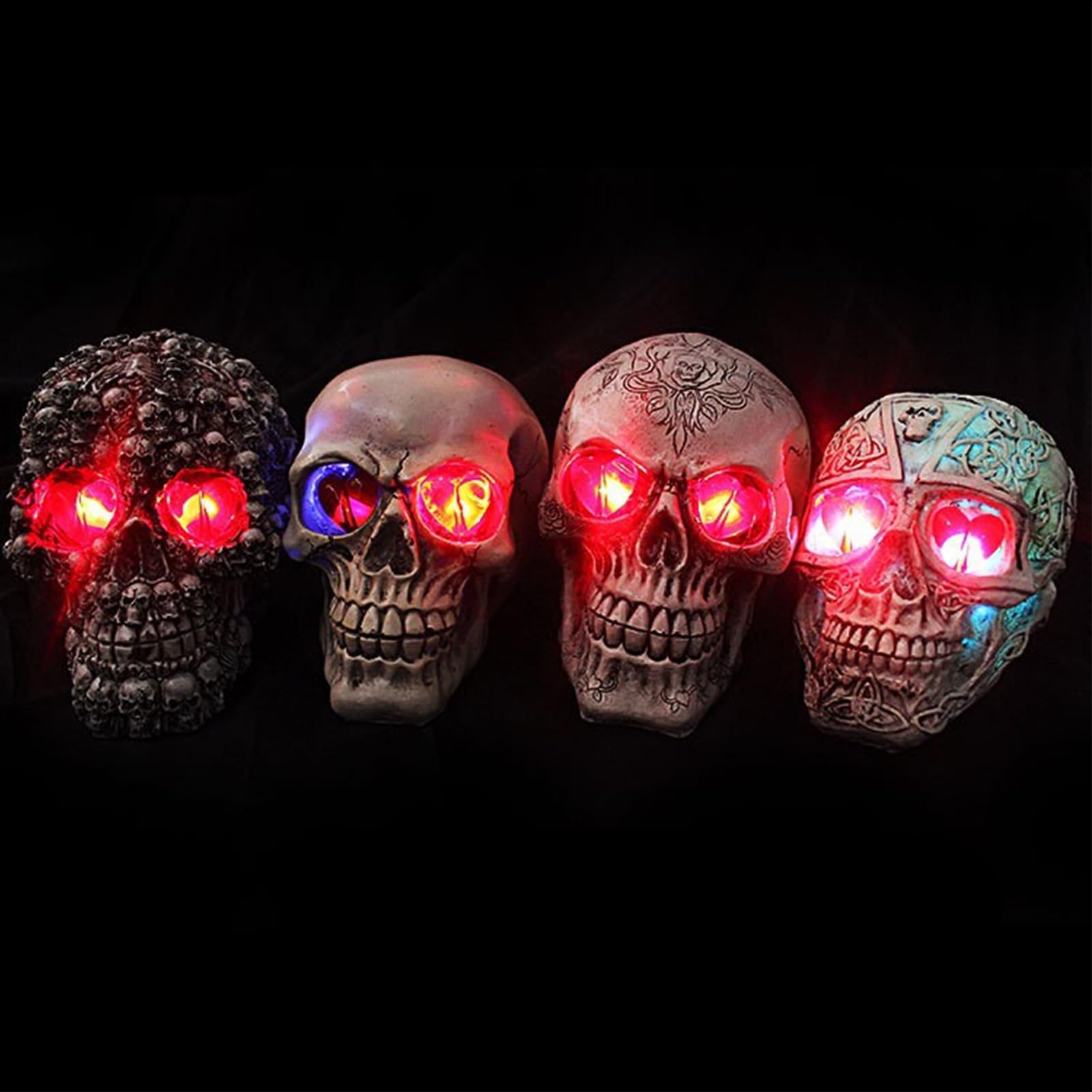 Luce LED a testa di teschio luminoso, decorazione teschio di Halloween, modello a testa di teschio in resina, con occhi luminosi a LED, per casa, bar, feste, decorazioni, gotico, Halloween