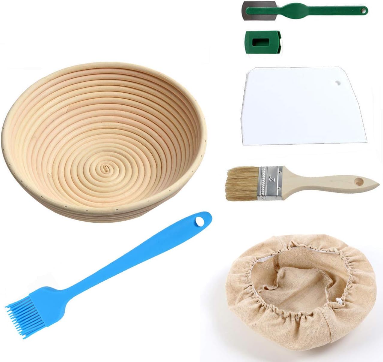 22cm Round Bread Proofing Basket Natural Rattan Sourdough Proving Basket Bread Proving Brotform Bannetons for 500g Dough with Free Liner Bread Cutter Lame 2 x Brush