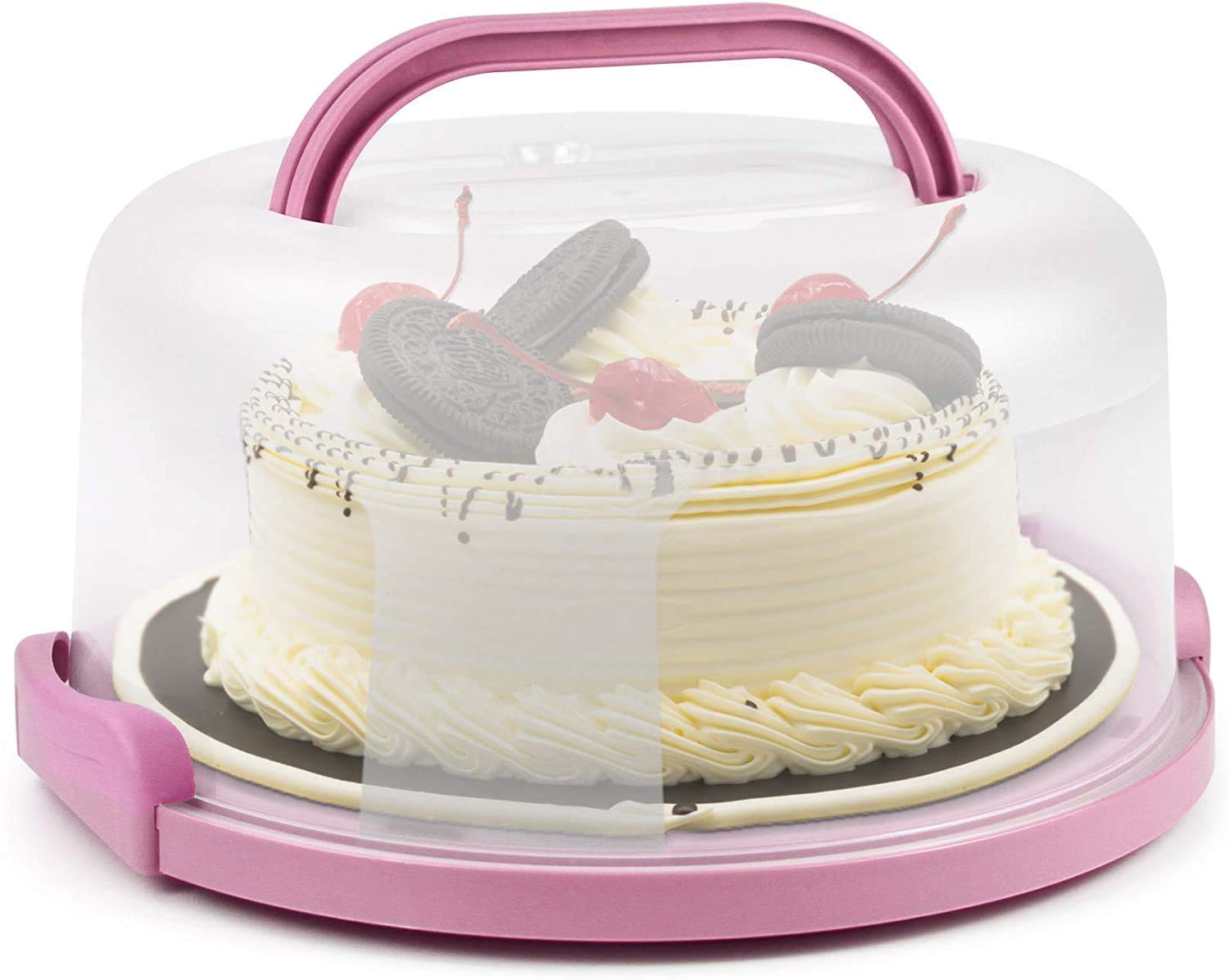 VERAT Cake Carrier with Lid and Handle/Cake Containers/Cake Holder for 11 inch/Cake with 3 Handles Cupcake Carrier/Cake Boxe Packing/Plastic Cover Three Sided Base/Round Storage Carrier(Multicolor)