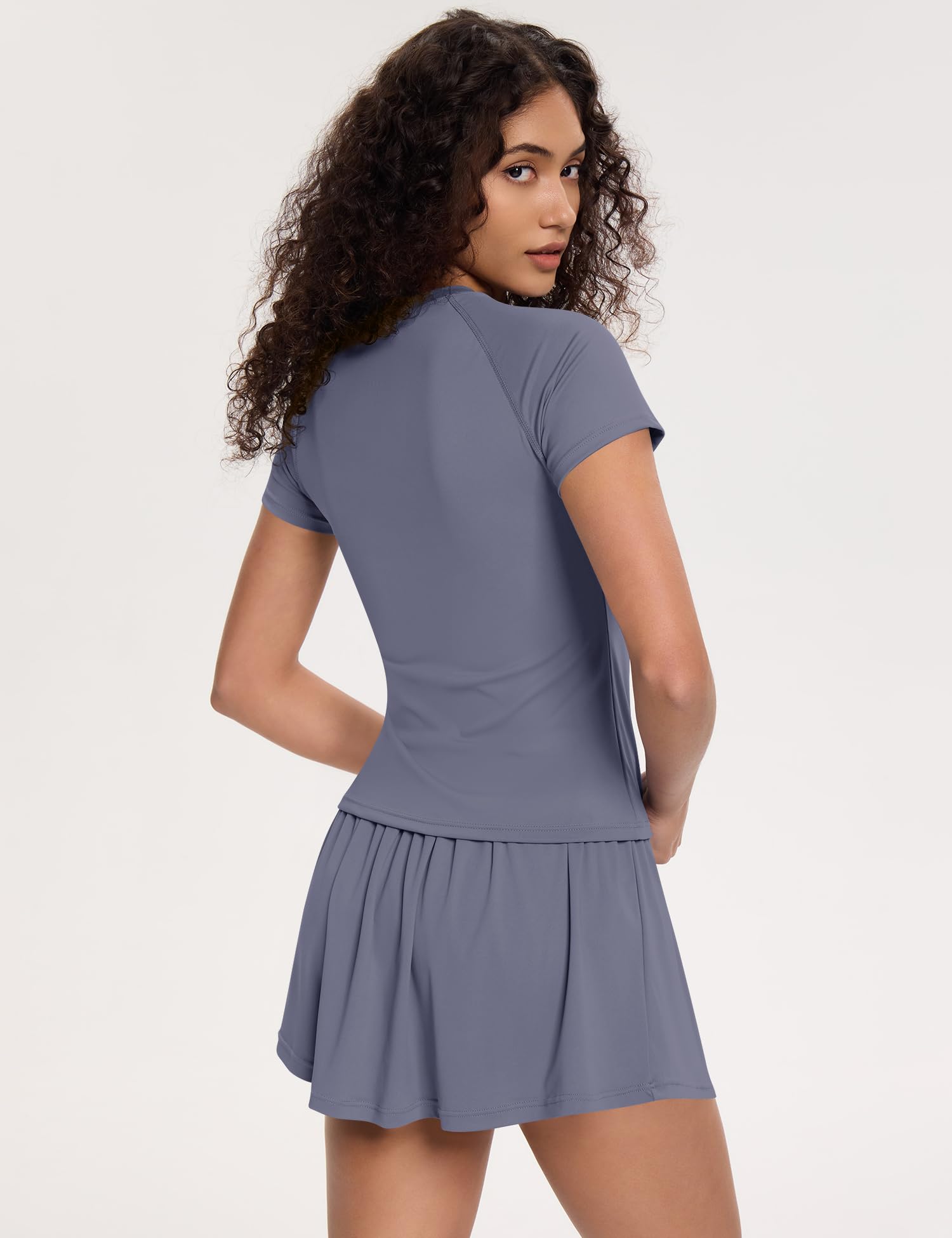 Loovoo Conjunto de falda de 2 piezas para mujer, camisas de entrenamiento, camisetas básicas, pantalones cortos de tenis, faldas plisadas con bolsillos