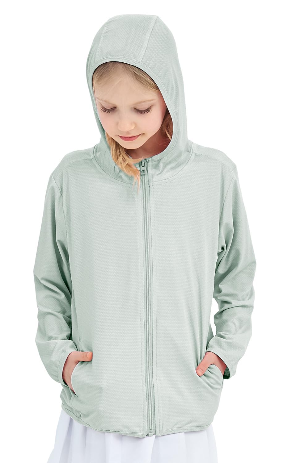 Girls Active Sun Protection Jacket Zipper Hooded Cooling Shirt 3-12Years