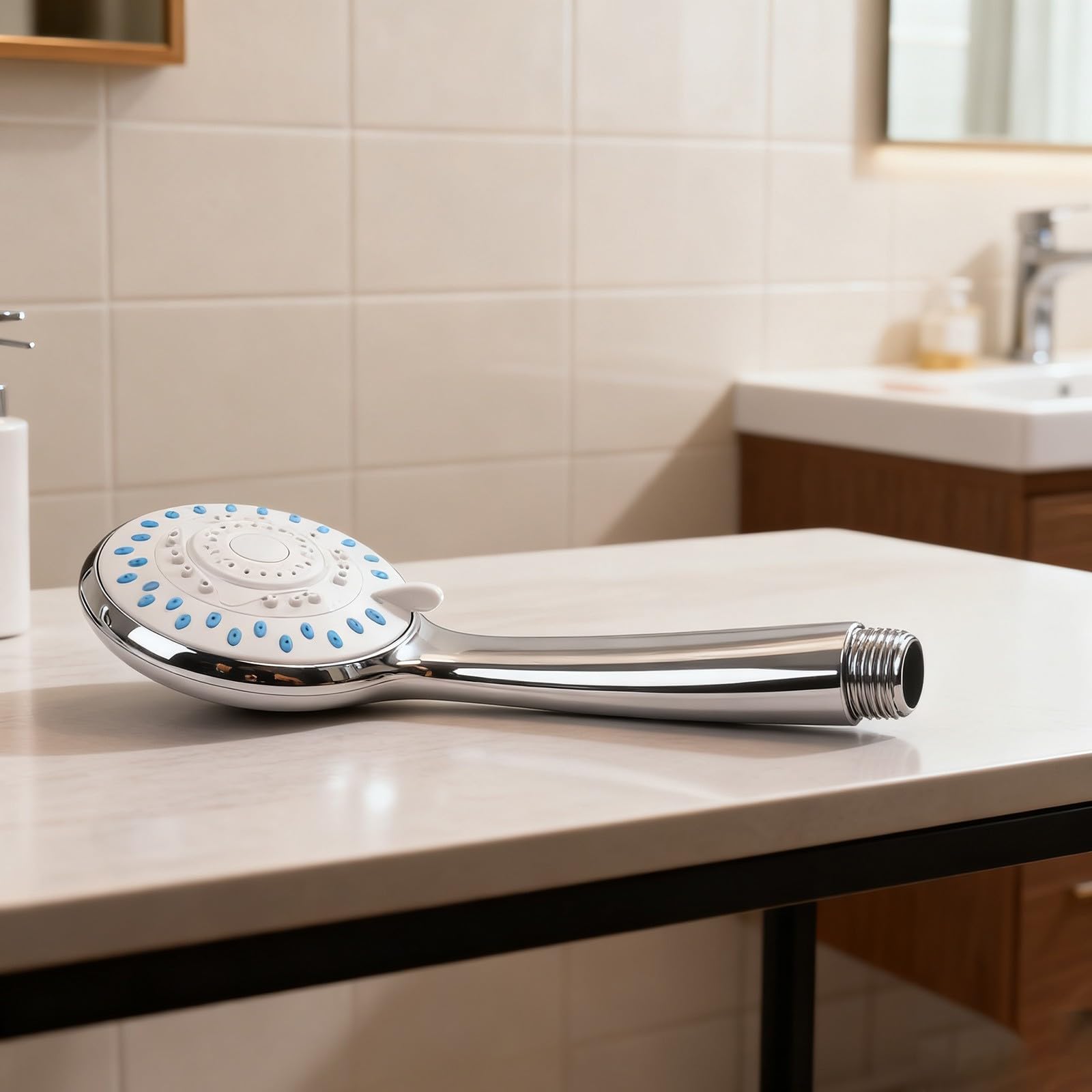 Soffione doccia ad alta pressione con 5 modalità di spruzzo, grande soffione rotondo, risparmio idrico e facile da pulire, ABS cromato, G1/2 pollici, misura standard per bagno