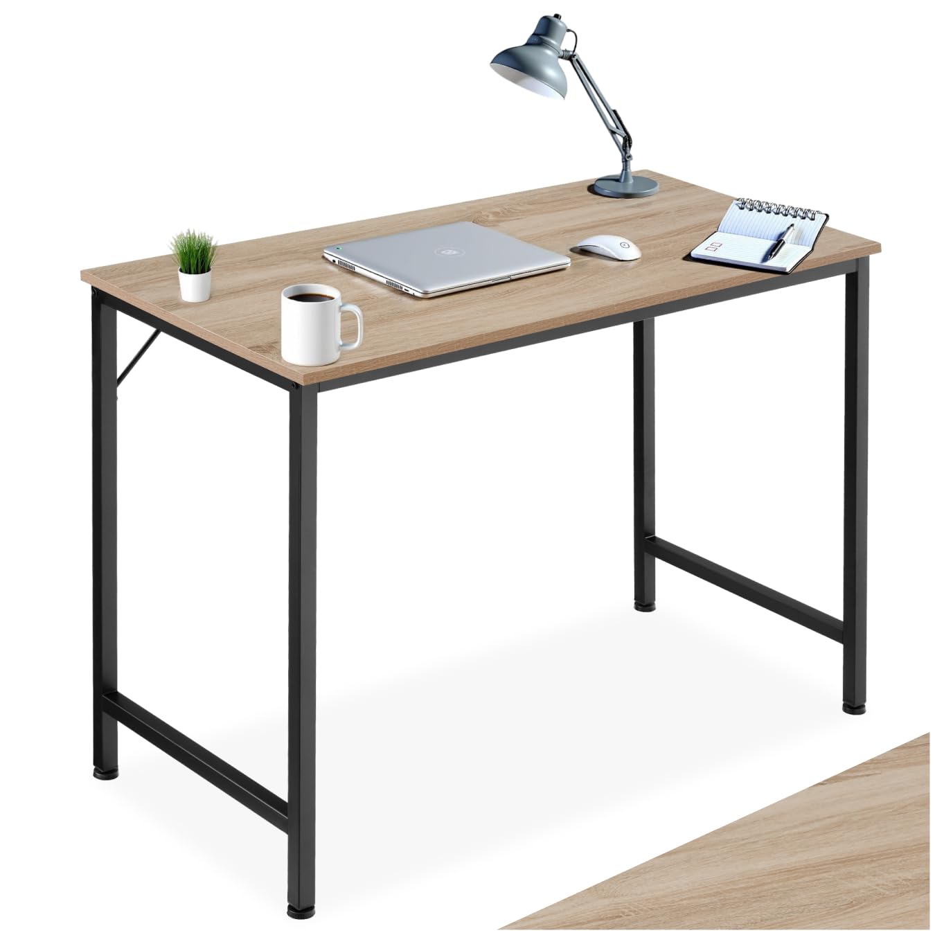 tectake® Table de Bureau Design Industriel en Bois MDF & Acier Bureau Ergonomique 100x50x75,5cm Bureaux Informatique Bureaux Ordinateur Teletravail - Bois Clair Industriel Chêne Sonoma