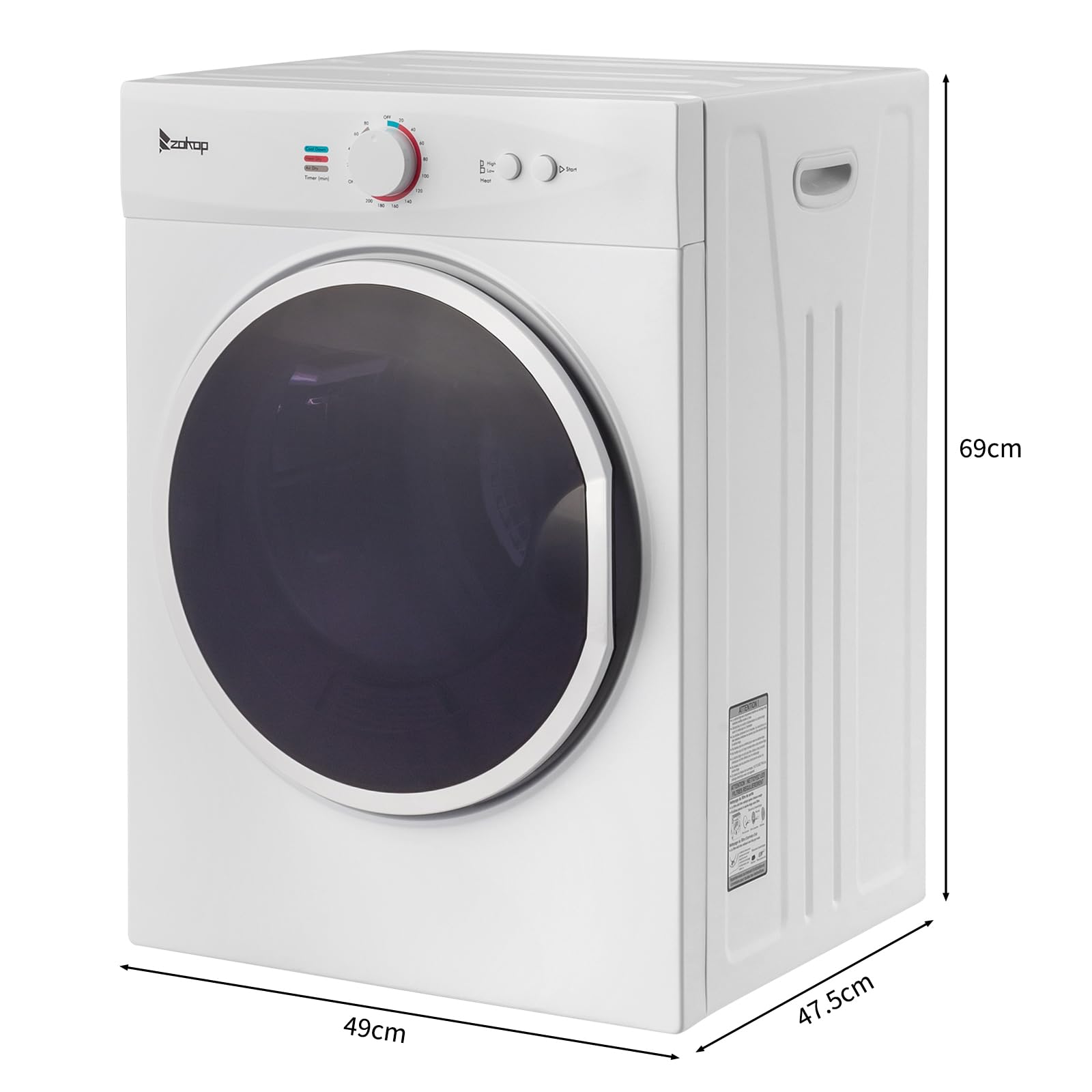 Bonnlo Wäschetrockner 3 KG, Ablufttrockner 220V 900W, Mini Trockner mit Knob, Trckenmaschine aus Edelstahl-Trommel & ABS, Weiß (3 KG)