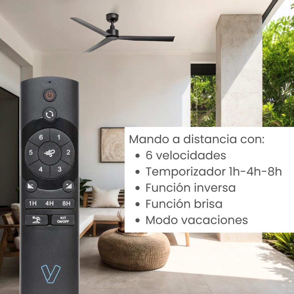 / RIVER/Ventilador de techo marrón para exterior sin luz Ø125 cm/Ultrasilencioso, bajo consumo, 6 Velocidades, mando a distancia con temporizador, verano-Invierno