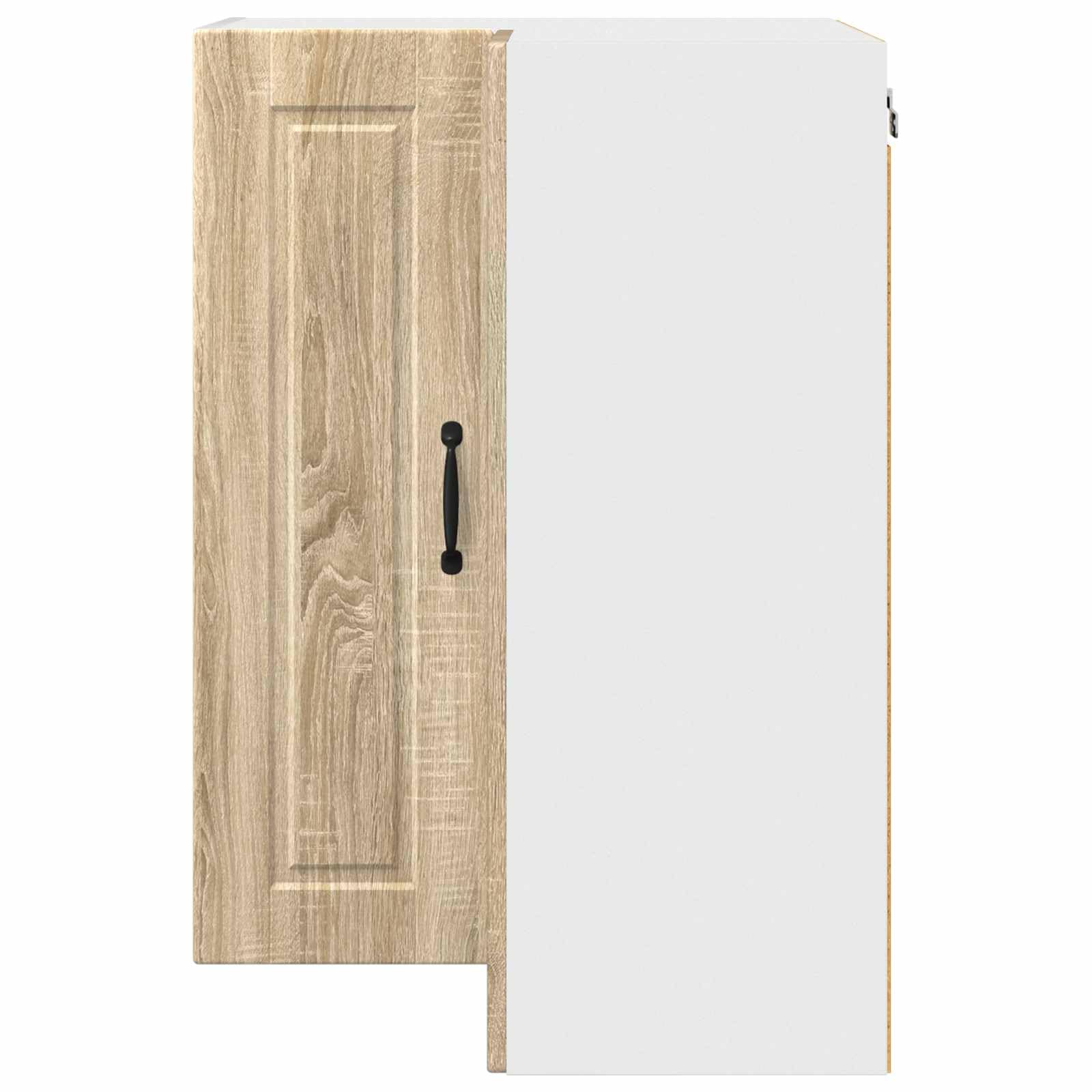 Armario esquinero Porto Sonoma de roble de madera, 57 x 57 x 80 cm, 3 estantes, 2 puertas, armario colgante para cocina, espacio de almacenamiento, almacenamiento para interiores modernos