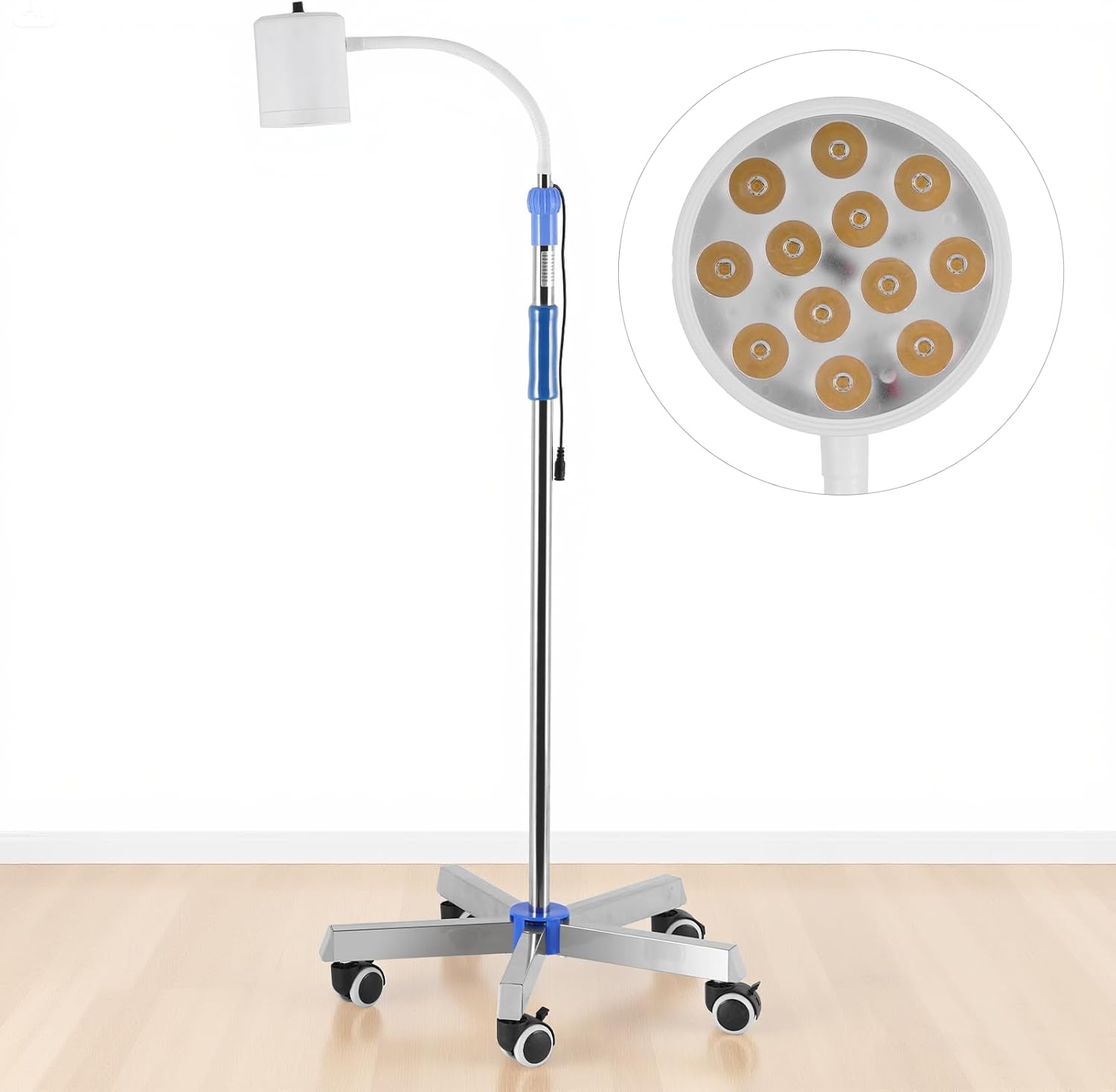 JIAWANSHUN Medical Exam Lamp with 360° Flexible Gooseneck,Adjustable Height LED Examination Light with Stainless Steel Silent Base, Shadowless Surgical Lamp for Outpatient Dental Gynaecology Labs 12 Lamp beads