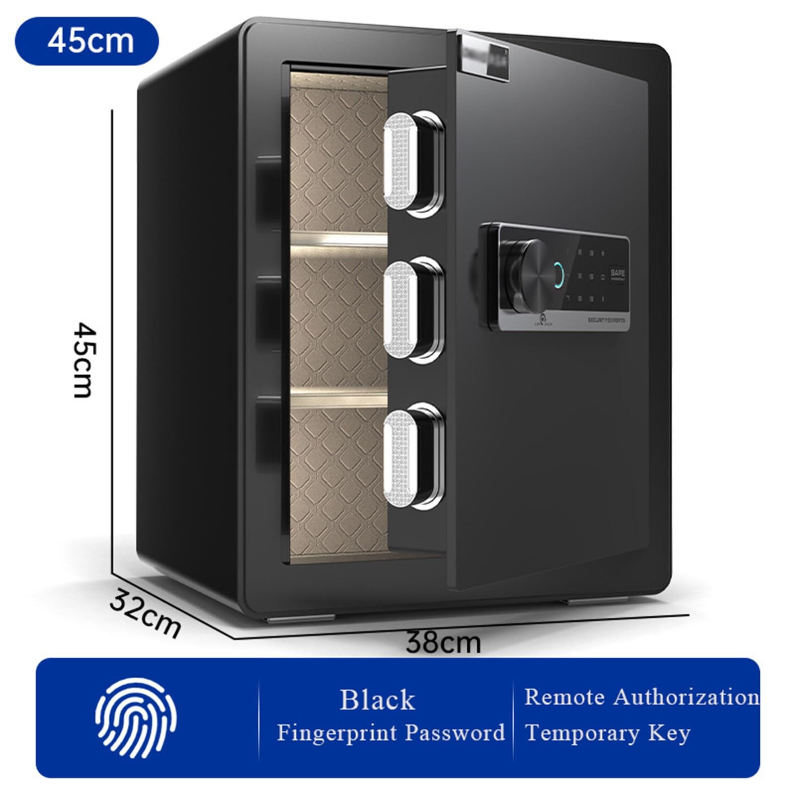 Cassaforte con Impronta Digitale E Password da 45 Cm Cassaforte Antiscasso Interamente in Acciaio per Studio O Camera da Letto Doppio Sistema di Allarme(Schwarz)