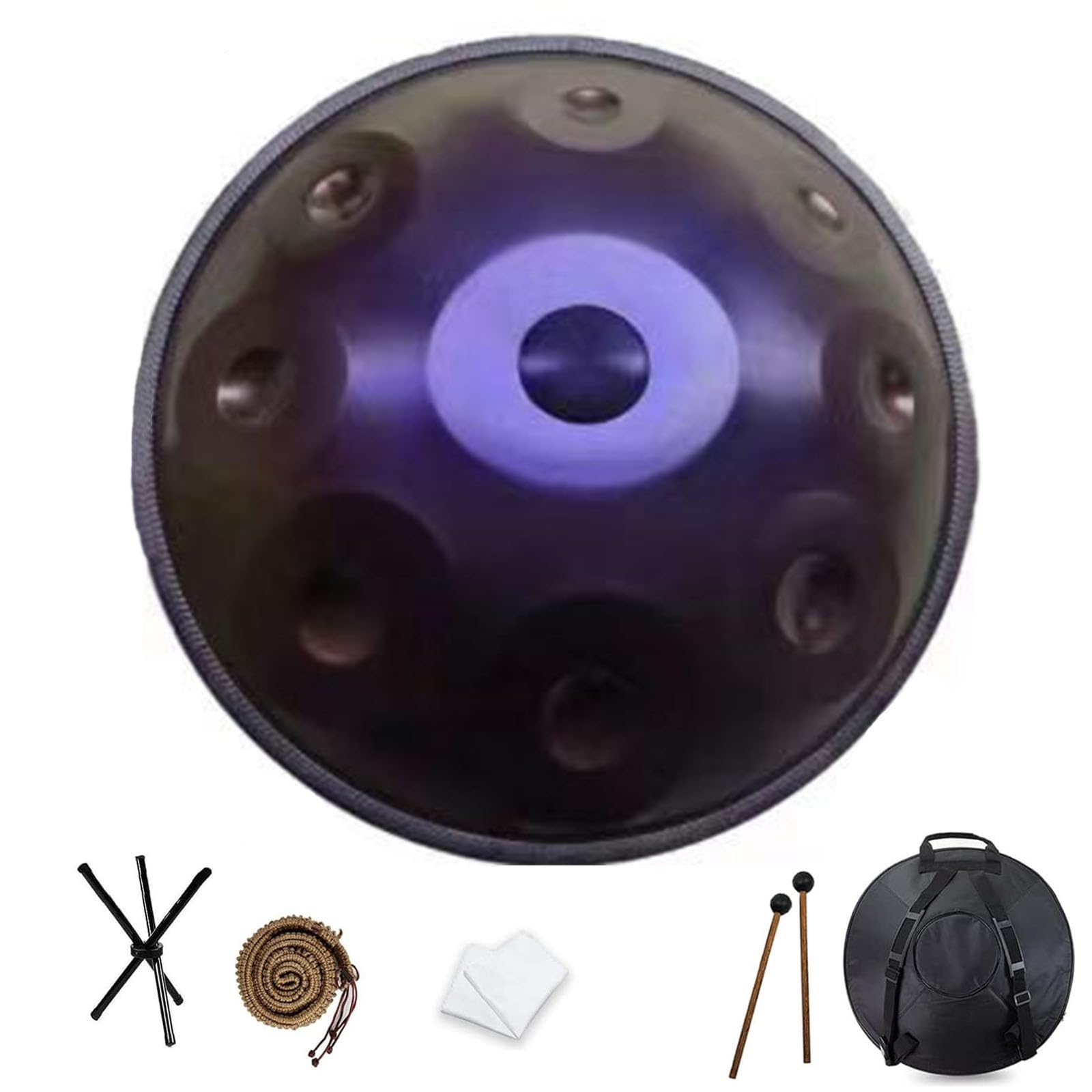 Strumento tamburo Handpan 22 pollici 9/10/12 note, tamburo in acciaio Handpan 440HZ in re minore con borsa morbida per Handpan, percussioni armoniche per il suono, meditazione personale, yoga viola