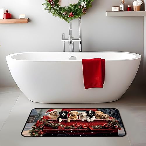 Miniatura 4 de MSINMKOK Alfombra de pasillo de perros lindos de Navidad, alfombra roja lavable para lavandería, cocina, accesorios para el hogar, decoración de