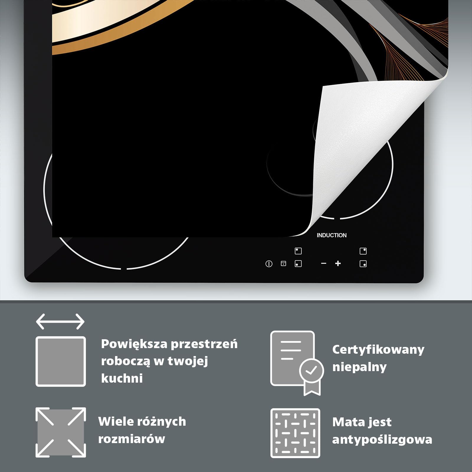 Copertura Tappetino Piano Induzione 30x52 cm Cucina Coprifornelli Protezione per Piano Induzione - nero - orchidea