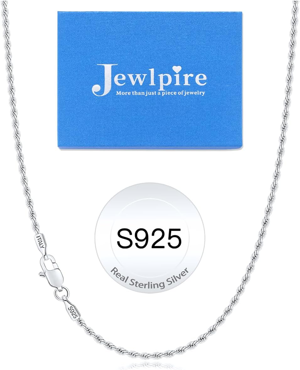 Jewlpire 14K Gold Plated 925 Sterling Silver Chain Necklace for Women Men, 1.5mm Rope Chain Dainty & Sturdy Women's Chain Necklaces 16 18 20 22 24 26 Inch