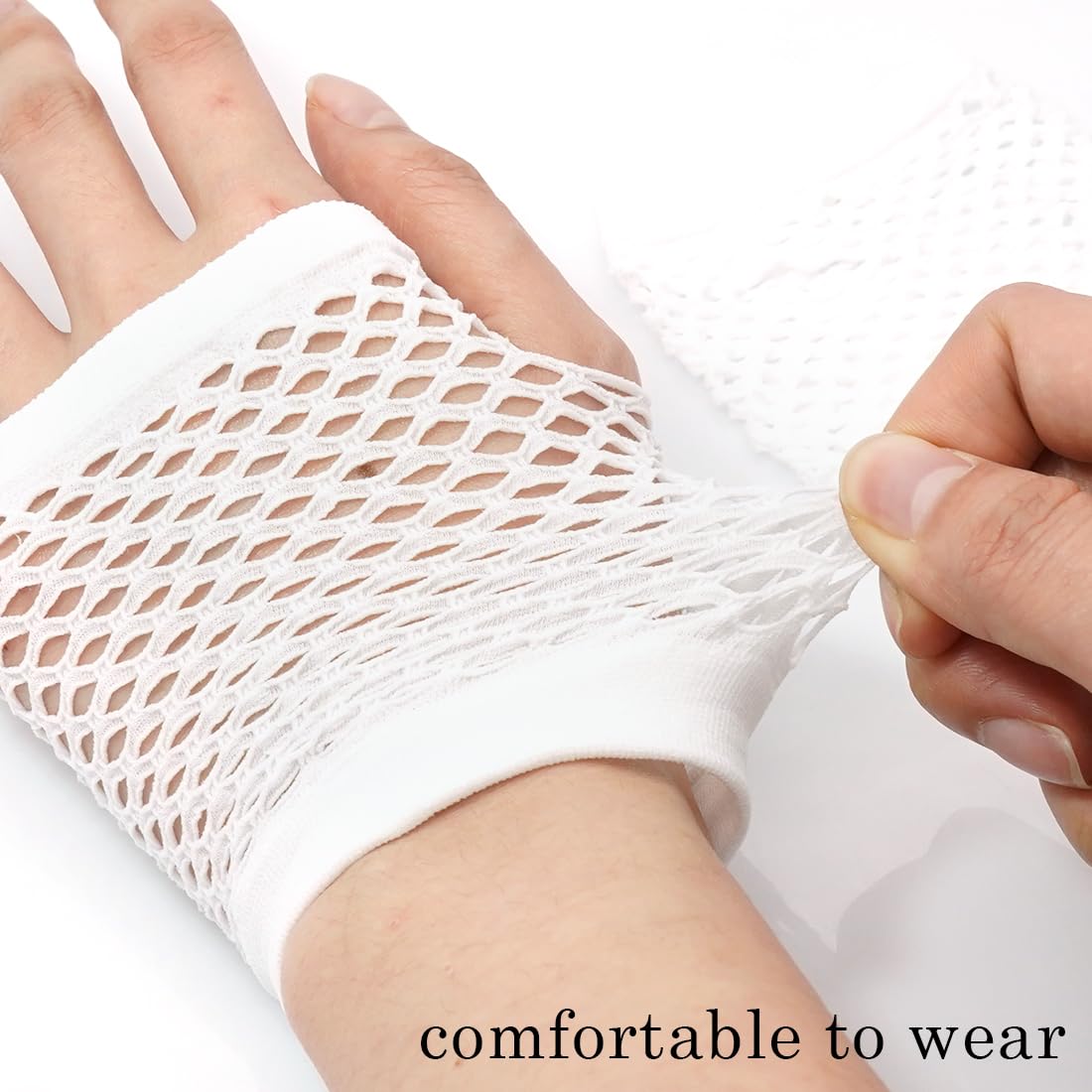 YeeHeen Short Fishnet Gloves for Women Punk Fingerless Mesh Glove White - Image 4