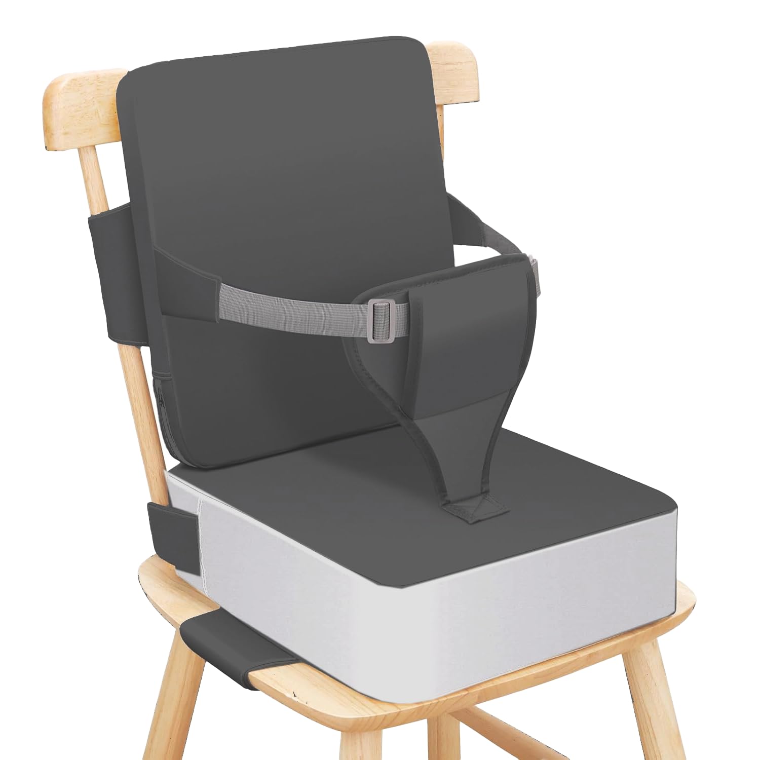 Booster Seat for Kitchen Chair with Backrest Adjustable Straps, Toddler Booster Seats for Dining Table Portable for Travel Camping Eating, Booster Cushion for Table for Baby Child Kid