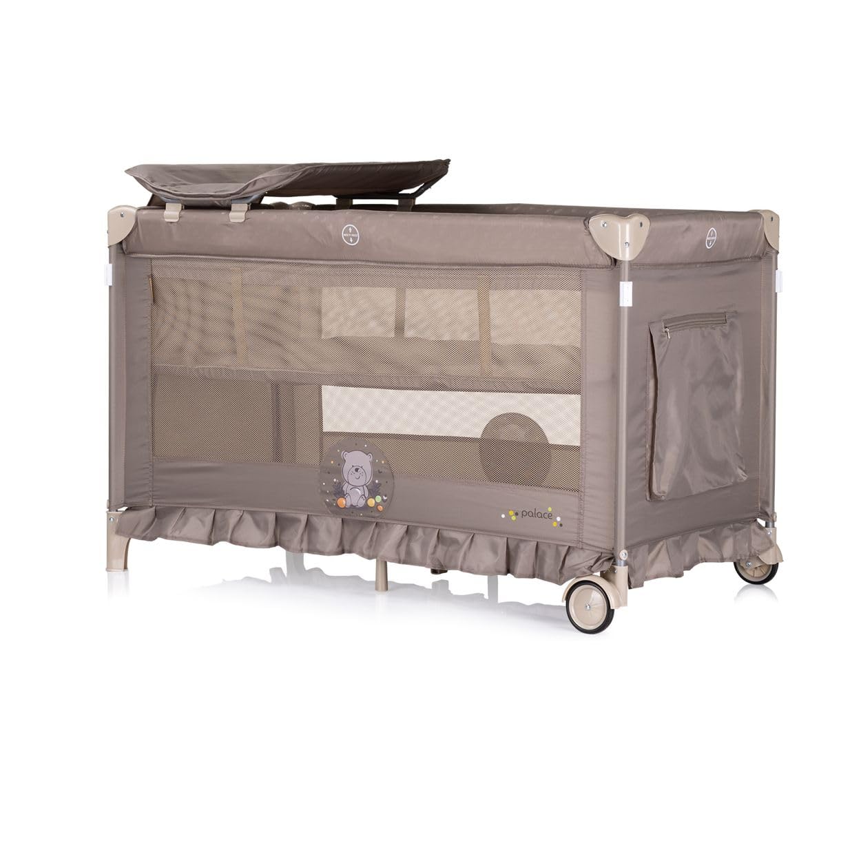 Chipolino Reisebett Palace, Baldachin Moskitonetz zwei Ebenen Wickelauflage, Farbe:beige/braun