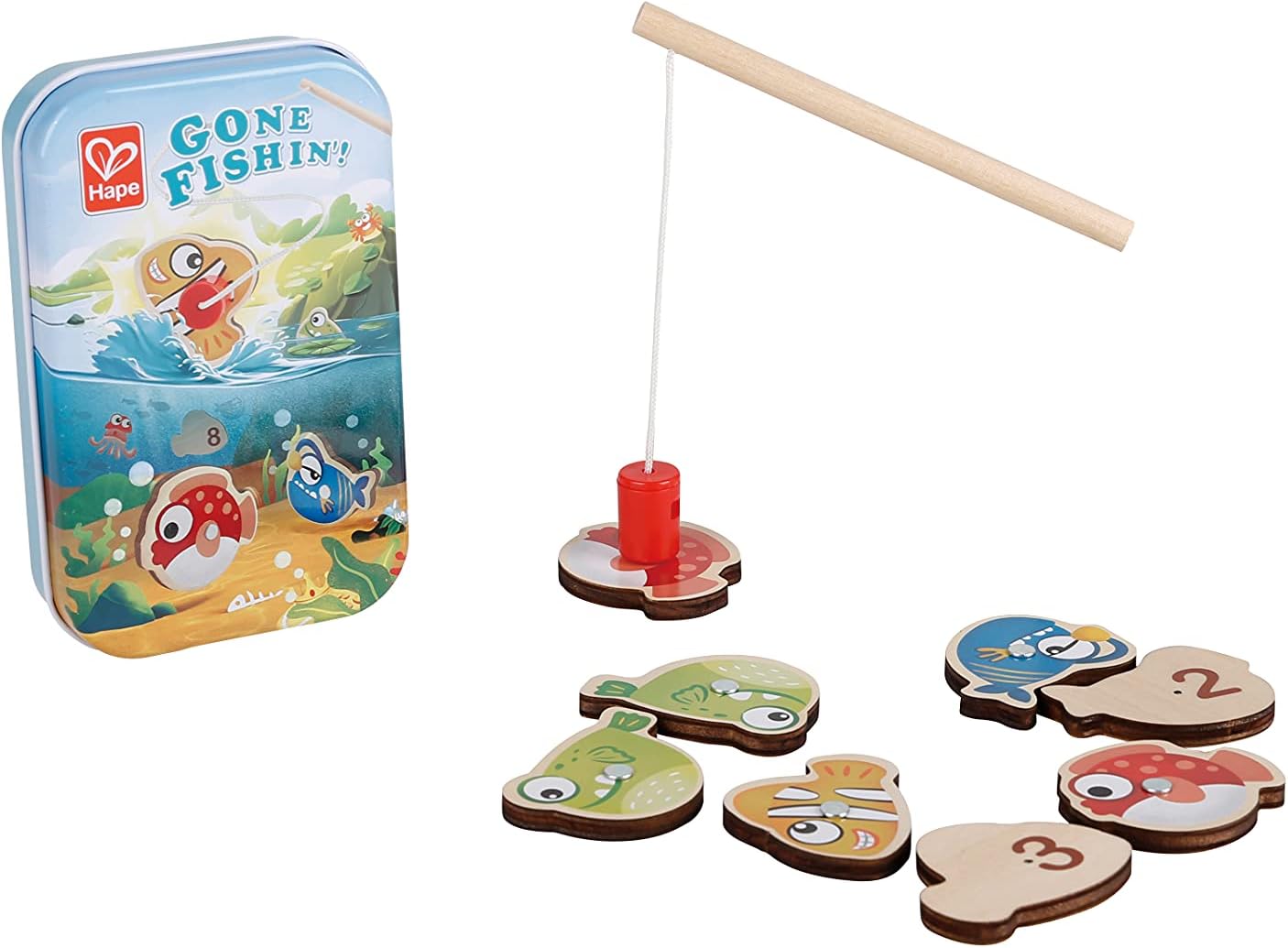 Hape Gone Fishin'! Magnetic Fishing Game | Travel-Friendly Toy | 8 Numbered Fish & Rod | Interactive Play for Kids | Develops Motor Skills & Math Concepts | Travel Toy | Magnet Toy | Pocket Toys 2Y+