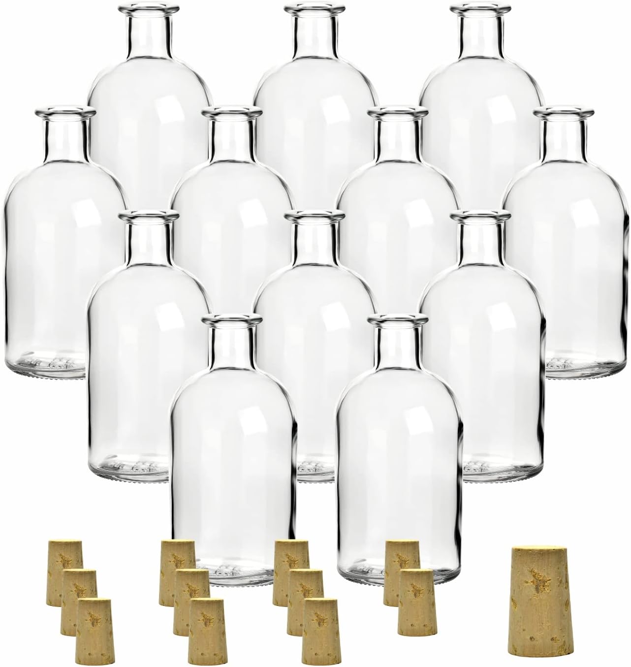 gouveo 12 empty bottles 250 ml with cork, empty glass bottles, liqueur bottles