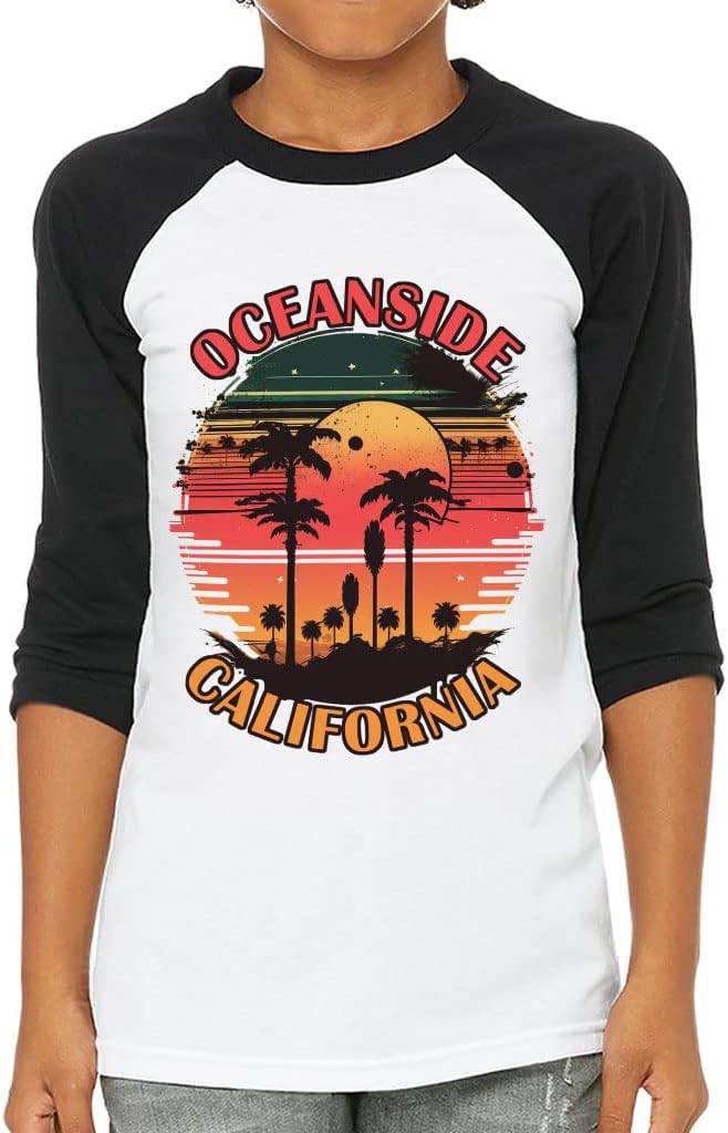 Oceanside California Kids' Baseball T-Shirt - Sunset 3/4 Sleeve T-Shirt - Cute Baseball Tee