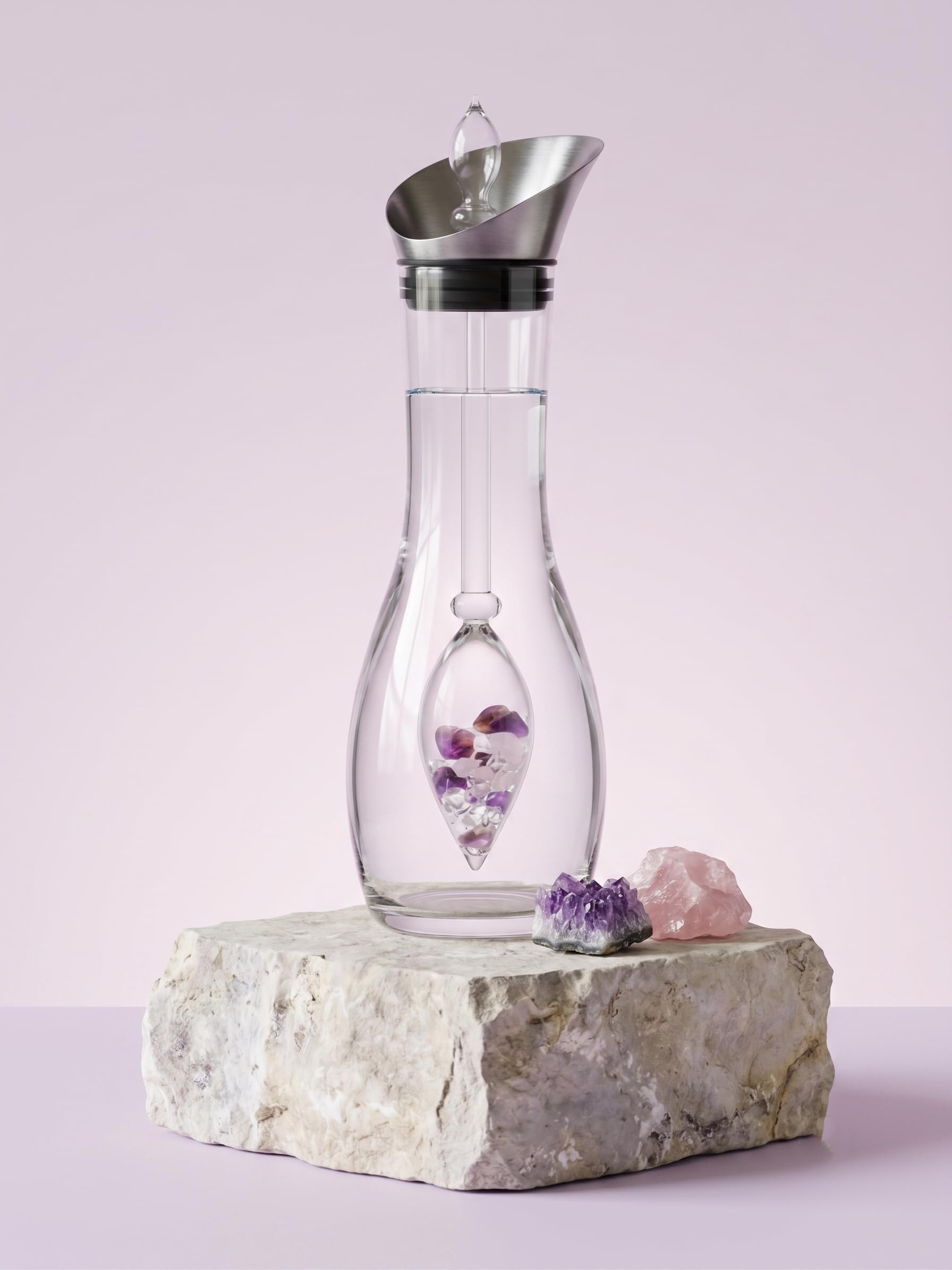 VitaJuwel Era WELLNESS - Caraffa d'Acqua delle Gemme con Ametista, Quarzo Rosa e Cristallo di Rocca