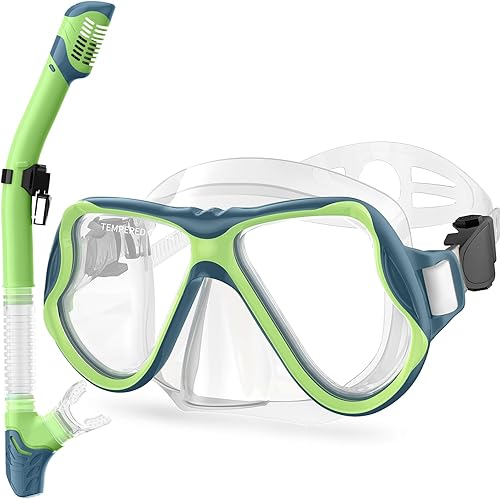 Greatever Snorkeling Gear for Kids, Dry Snorkel Set Panoramic View Snorkel Mask, Anti-Fog Scuba Diving Mask for Kids Youth Age 6-14, Unisex Swimming