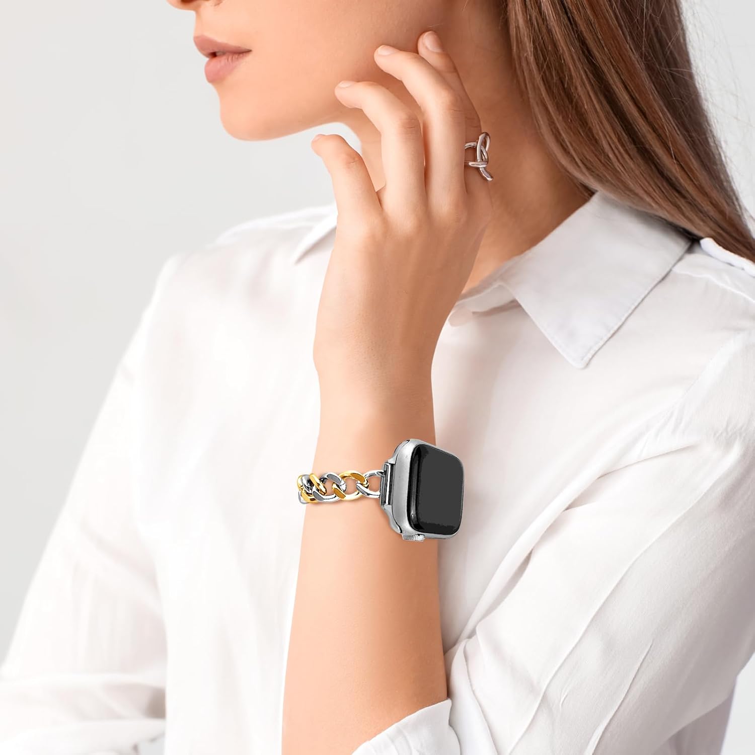 Slim Silver Gold Band for Women Feminine Elegant Compatible with Apple Watch 38/40/41/42mm (S10/11) Adjustable Metal Strap Dressy Chain Bracelet for iWatch Series 11/10/9/8/7/6/5/4/SE/3/2/1 - Image 4