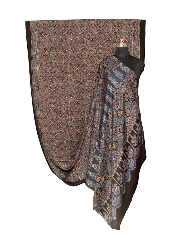 Image of Ethnics of Kutch Womenss Ajrakh Modal Silk Natural Dye Hand Block Print Saree with Blouse Piece - 5.5 Mtr Length